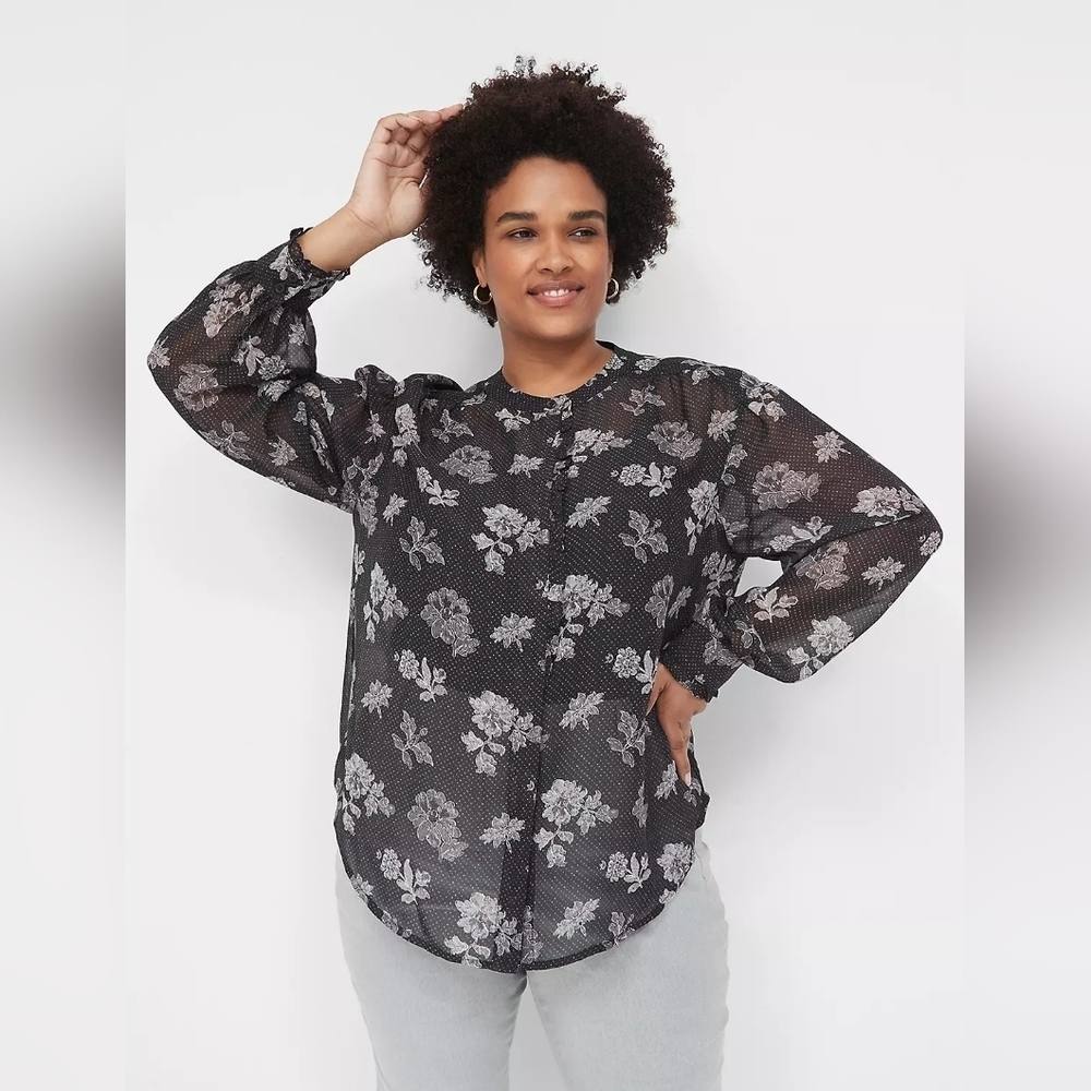 Lane Bryant #1137440 Sheer Ruffled Button-Down Chiffon Top NWT